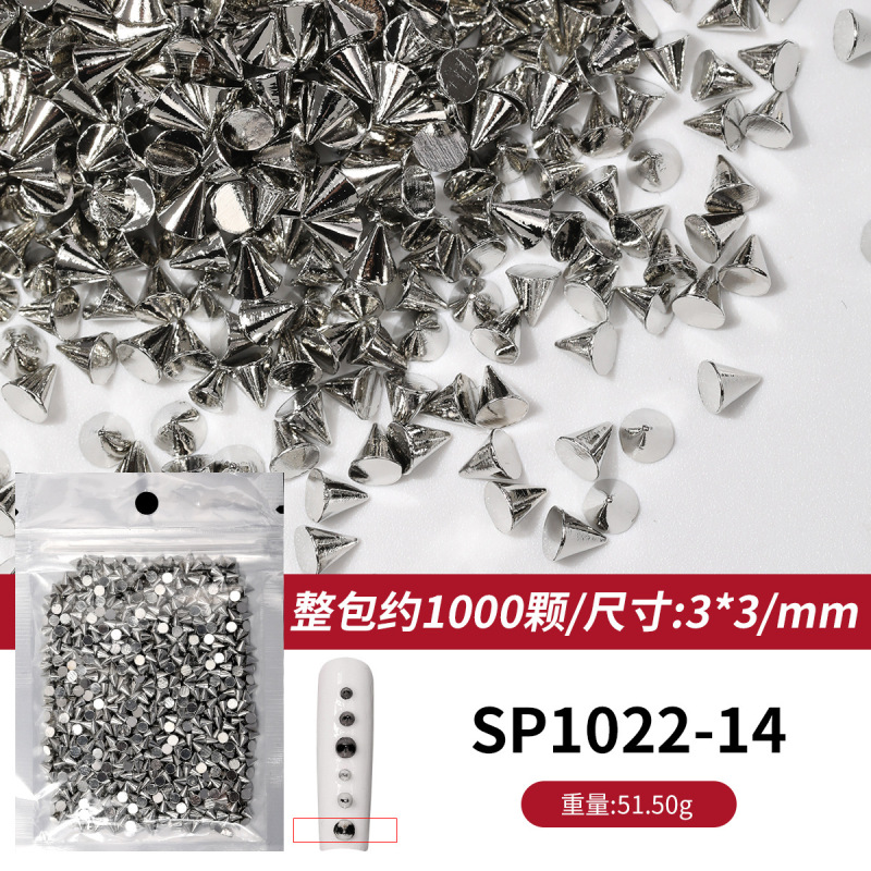 国境を越えた新型ミニ尖ったネイルアクセサリーパンク風復古リベット平底中実心の尖った爪のアクセサリー|undefined