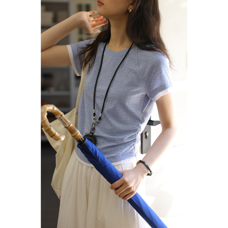 Solighter French Style Contrasting Color Slim Fit Raglan Sleeve T-Shirt for Women Summer 2026 New Style Waist-Cinching Design Top Solighter French Style Contrasting Color Slim Fit Raglan Sleeve T-Shirt for Women Summer 2026 New Style Waist-Cinching Design Top