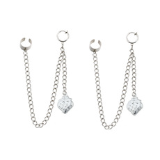 欧美金属感钛钢耳钉女时尚潮人一体式链条耳环小吊坠无耳洞耳夹男