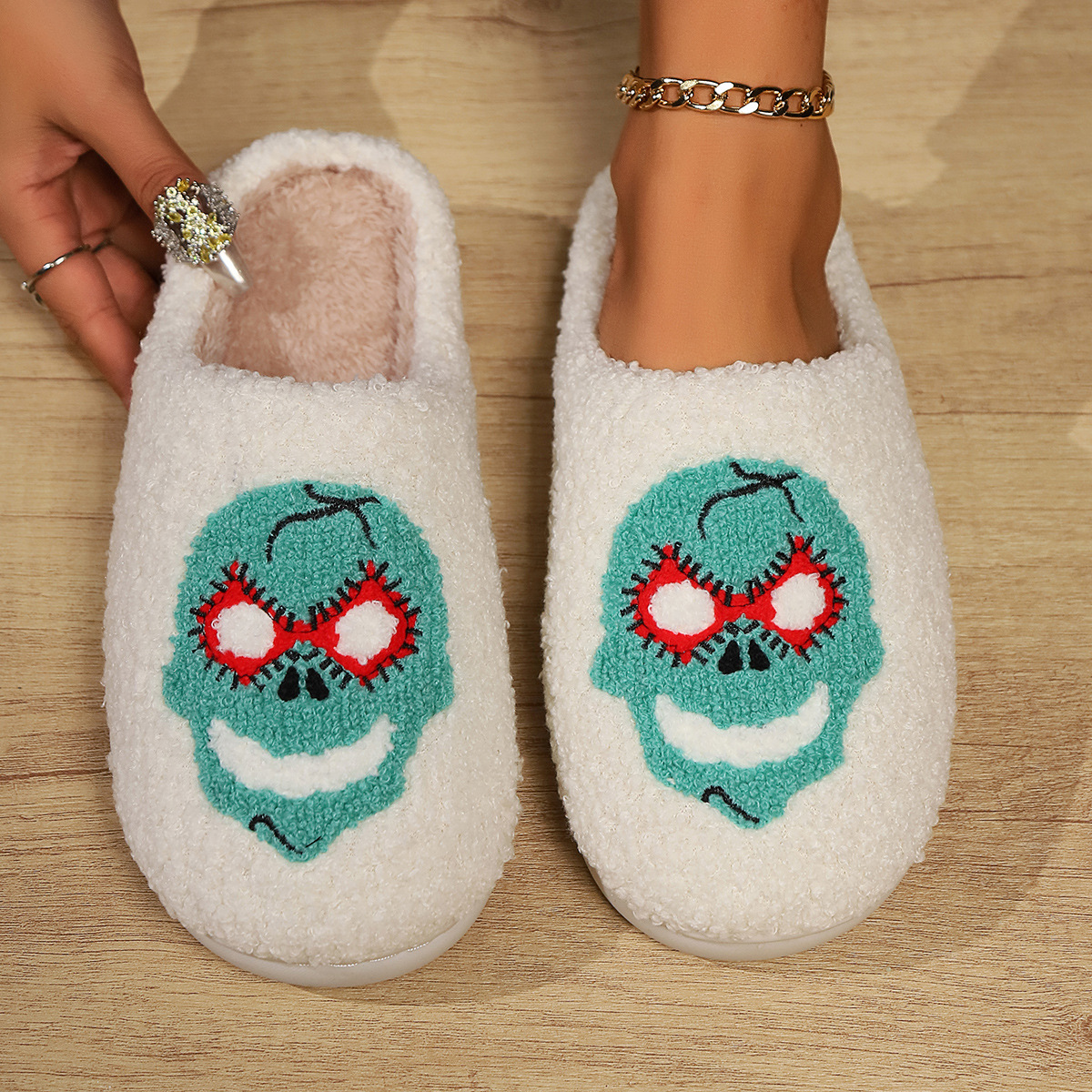 Halloween cotton slippers women's faces home indoor warm slippers_viptrois.com