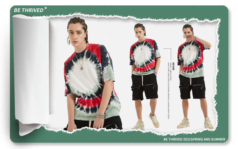 BE menswear | spring/summer European and American hip-hop explosion dyed shoulder short-sleeved dark wind high street loose tide T-shirt 5 4.jpg