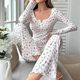 Cross-border Amazon Europe and America Long Sleeve V-neck Pajamas Small Floral Printed Lettuce Curled Pants Home Clothes suit Women