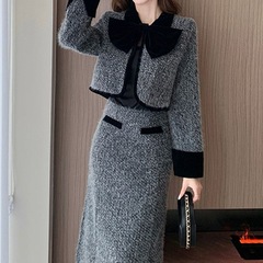 甜辣小香风套装女2025秋冬新款高级感毛呢短外套+半身长裙两件套