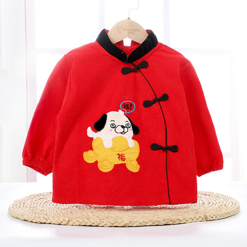 Baby Corduroy Cover-up for Boys and Girls, Children's Tangzhuang Reverse Dress, Autumn and Winter Red Large New Year Waterproof New Year's Eve Dress
