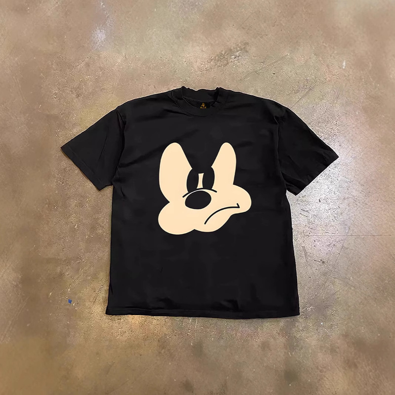 250g Heavy Cotton! American Cartoon Oversize Mickey Mouse Print Couple Women's Loose Short-Sleeved T-Shirt for Men