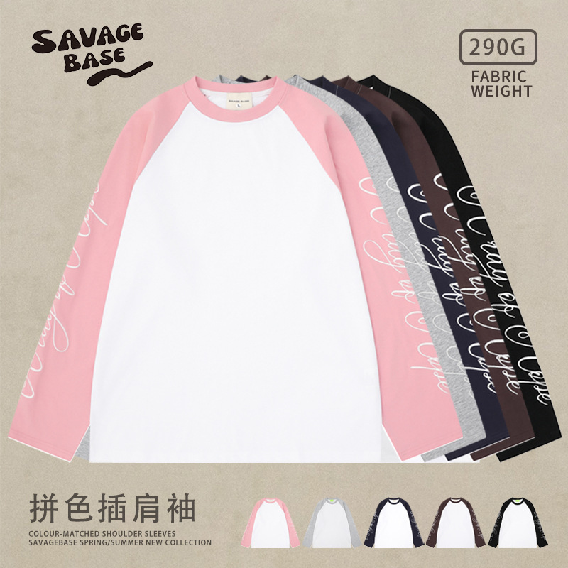 Savagebase Trendy Brand Gender-Neutral Style Letter Embroidery Spring and Autumn 290g Casual Color-Blocking Raglan Sleeve T-Shirt Savagebase Trendy Brand Gender-Neutral Style Letter Embroidery Spring and Autumn 290g Casual Color-Blocking Raglan Sleeve T-Shirt