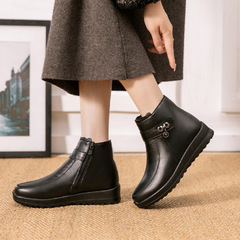 牛皮媽媽棉鞋真皮軟底防滑中老年媽媽皮靴廠家直銷穩定貨源