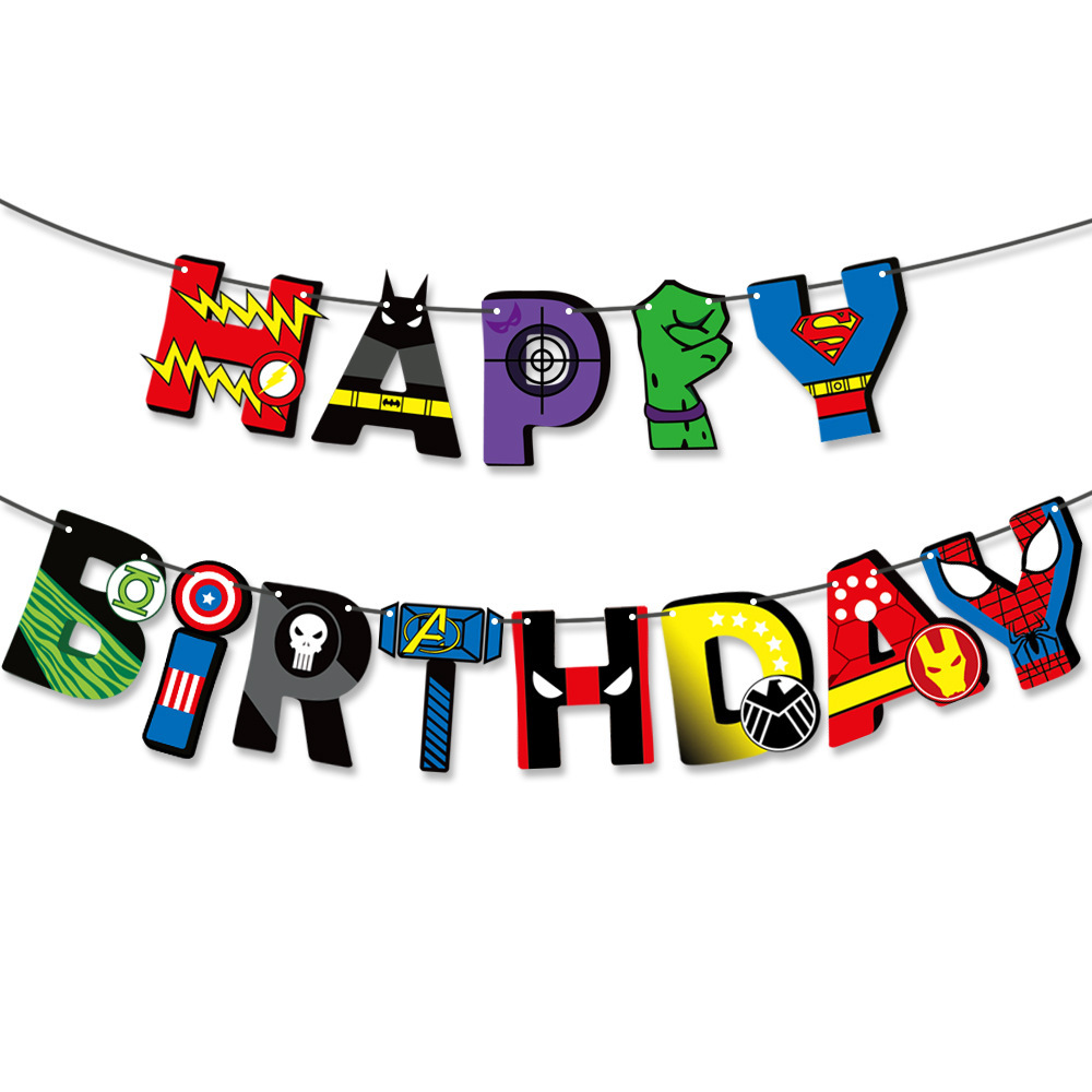 Cross-border new product Superhero Birthday Banner Spider-Man Flag Letter Birthday Banner Party Decoration