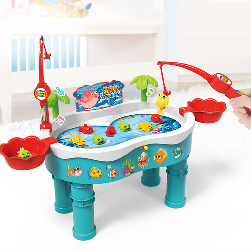 Children's magnetic fishing toys, refillable electric rotating fishing platform, fish fishing and water play toy set