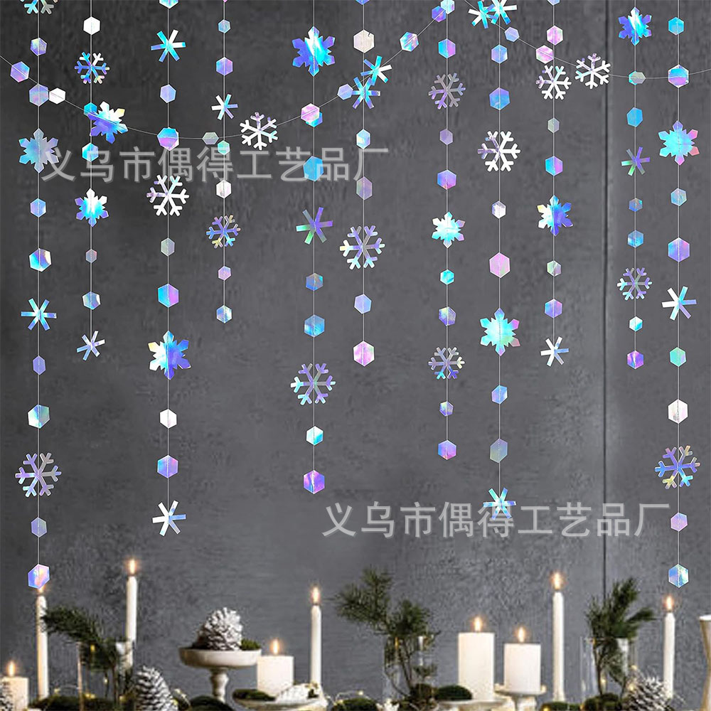 Cross-border 4 m Fantasy Snowflake Paper Pull Flower Pack Winter Theme Birthday Wedding Party Window Decoration Sewing Pull Flower