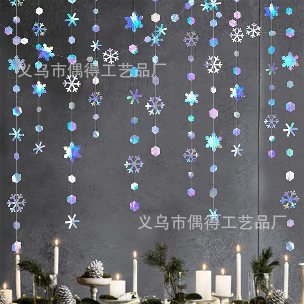 Cross-border 4 m Fantasy Snowflake Paper Pull Flower Pack Winter Theme Birthday Wedding Party Window Decoration Sewing Pull Flower