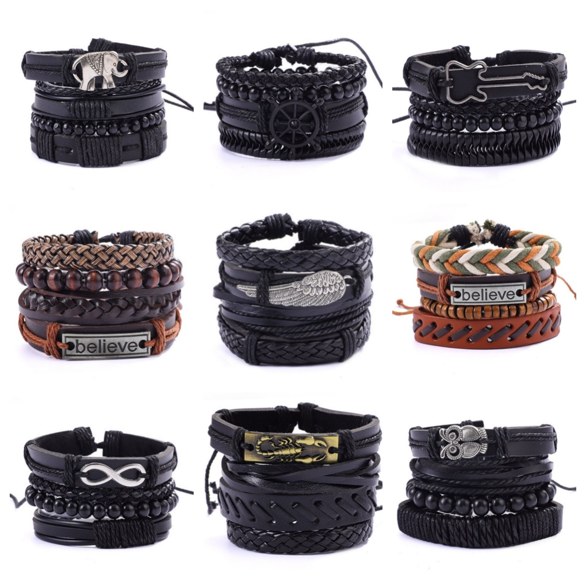 Foreign trade hot men's leather bracelet leather rope bracelet accessories versatile fashion fashion bracelet accessories