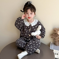 儿童睡衣秋冬季珊瑚绒加厚女宝宝可爱蕾丝花边领家居服2025新款潮