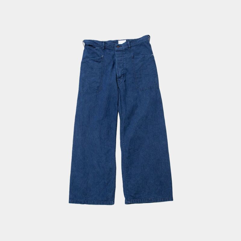 Maminqin26 French Workwear Retro Navy Blue Straight-Leg Jeans with Double Patch Pockets, Loose Fit, Indigo Casual Pants