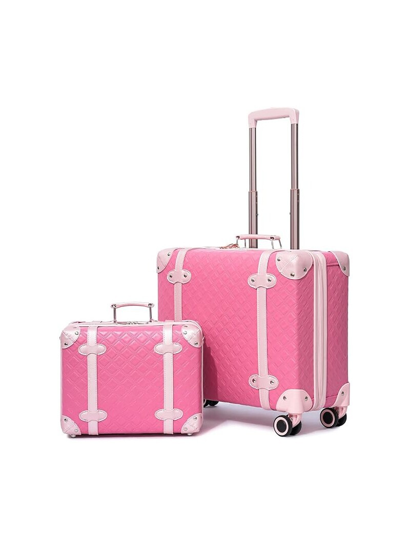 Bộ vali lồng nhau 20+24 inch họa tiết caro hồng, bánh xe xoay 360 độ siêu êm — Màu hồng