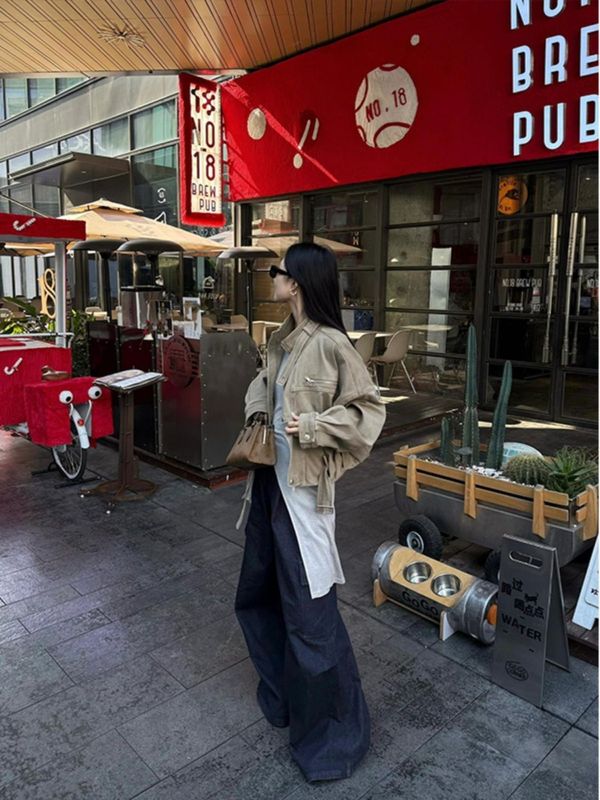 25春秋新款感卡其色工装巴恩风外套女2025新款立领机车显瘦夹克|undefined