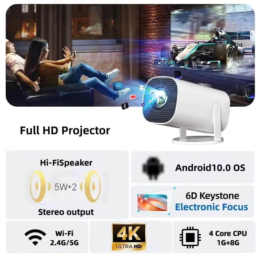 E110 Uluslararası Yeni Model 4K WiFi HD Android 11.0 5G Bluetooth Taşınabilir Ev Mini Projektör Dış Pazar