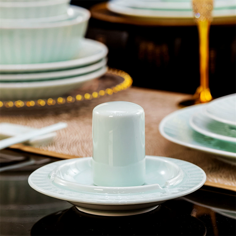 Jingdezhen Ceramic Celadon Large Ashtray Toothpick Box Hotel Dining Table Home Simple Relief Wheat Ear Pattern