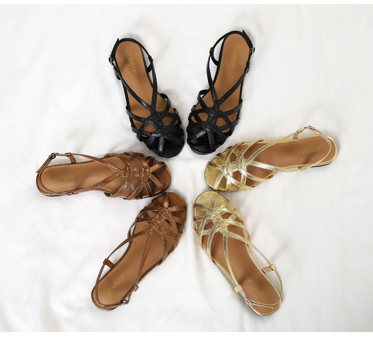Woven Roman Sandals, Summer Open-toe Low-heeled Women's Shoes, One-strap Buckle, Versatile And Fashionable Commuter_vogvips.com