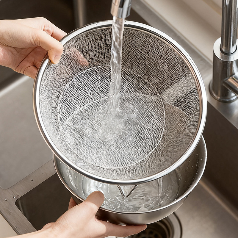 Cocina doméstica multifuncional cuenca de drenaje de acero inoxidable 304 lavabo de verduras cesta de drenaje de dos piezas redonda de frutas gran cesta de red