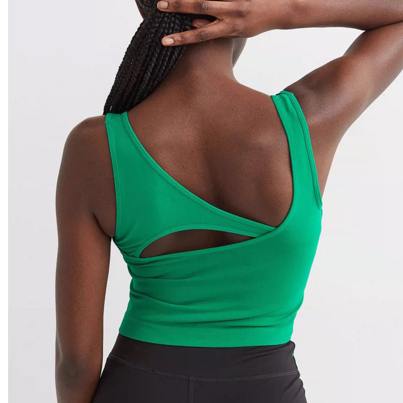Comercio exterior transfronterizo chaleco de yoga irregular belleza de espalda con cojín de pecho desnudo sensación deportiva de secado rápido acondicionamiento físico correr chaqueta a prueba de choques