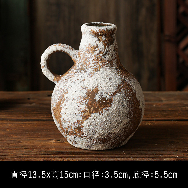 セラミック花瓶、レトロなわびさびスタイルのB&B装飾、中世の粗い陶器アートフラワーアレンジメント、家庭用家具、陶器のポット