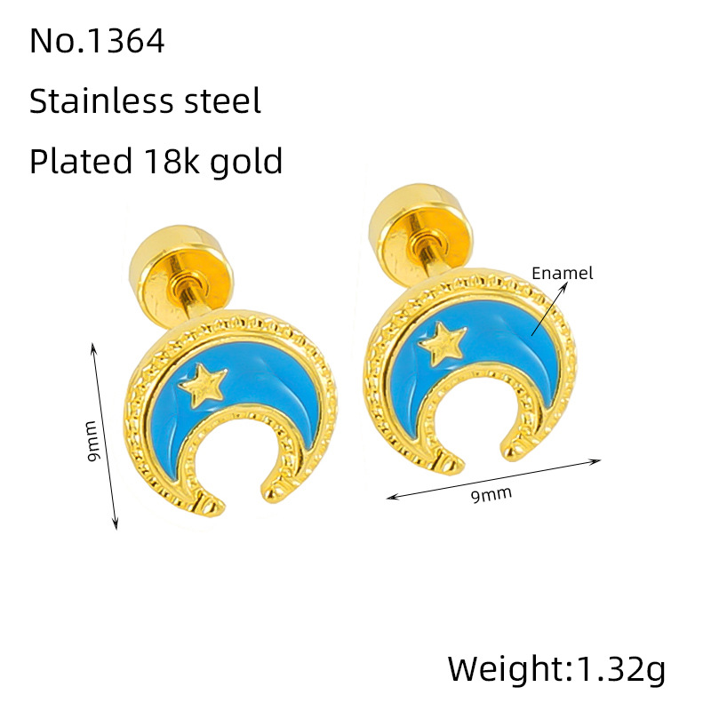 Moda nuevo estilo ins elegante todo fósforo dulce de acero inoxidable chapado 18K oro estrella Luna Stud pendientes para las mujeres en stock