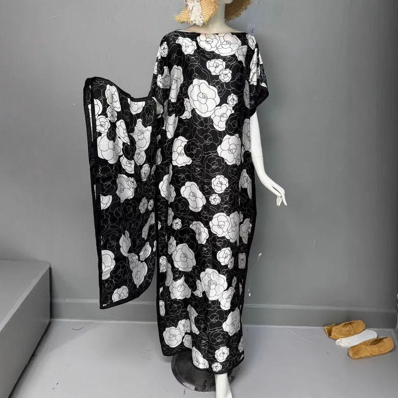 Factory Direct Sales Wholesale Plus-Size Women's Long Robe Dress, Faux Silk Print, Fashionable and Elegant Factory Direct Sales Wholesale Plus-Size Women's Long Robe Dress, Faux Silk Print, Fashionable and Elegant