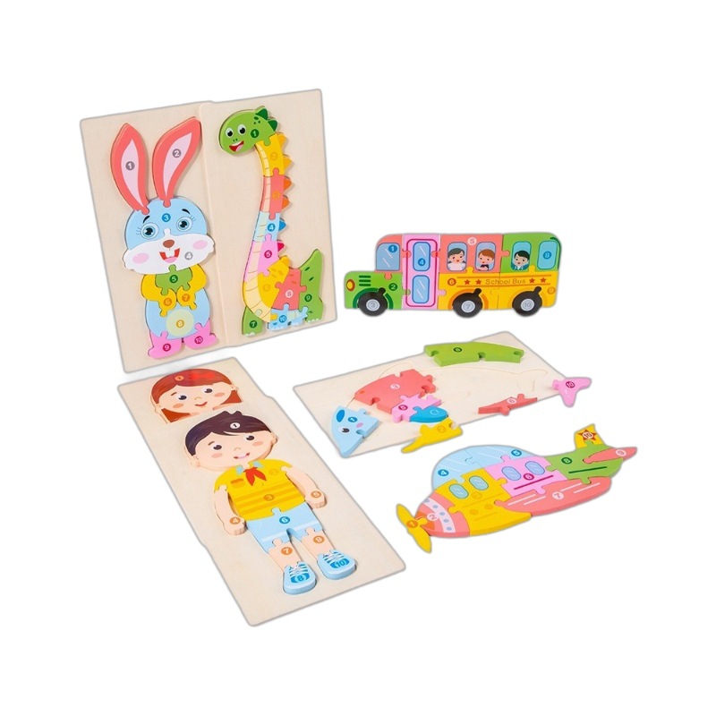 Rompecabezas tridimensional de madera 3D bloques de construcción rompecabezas de dinosaurio de juguete educación temprana animal piezas grandes de herramientas de transporte niños cognitivos