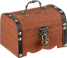 木質胸部錢銀行硬幣收納盒帶鎖,寶箱裝飾盒,兒童首飾盒