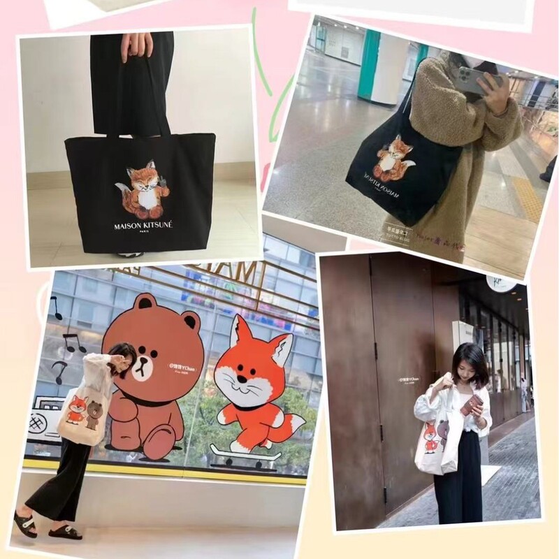 Cross-border E-commerce Hot Selling MK Bier Fashion Casual Canvas Bag Shoulder Bag Fox Portable Shopping Bag