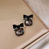 Crystal earings with bow, small design earrings, silver needle, simple and elegant design, trend of season, silver 925 sample