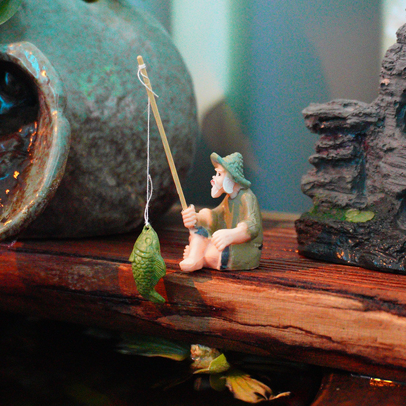 Adorno de Jardinería para Pecera Pequeña, Diseño de Anciano Pescador, Decoración de Jiang Taigong, Maceta, Adorno Creativo de Pescador