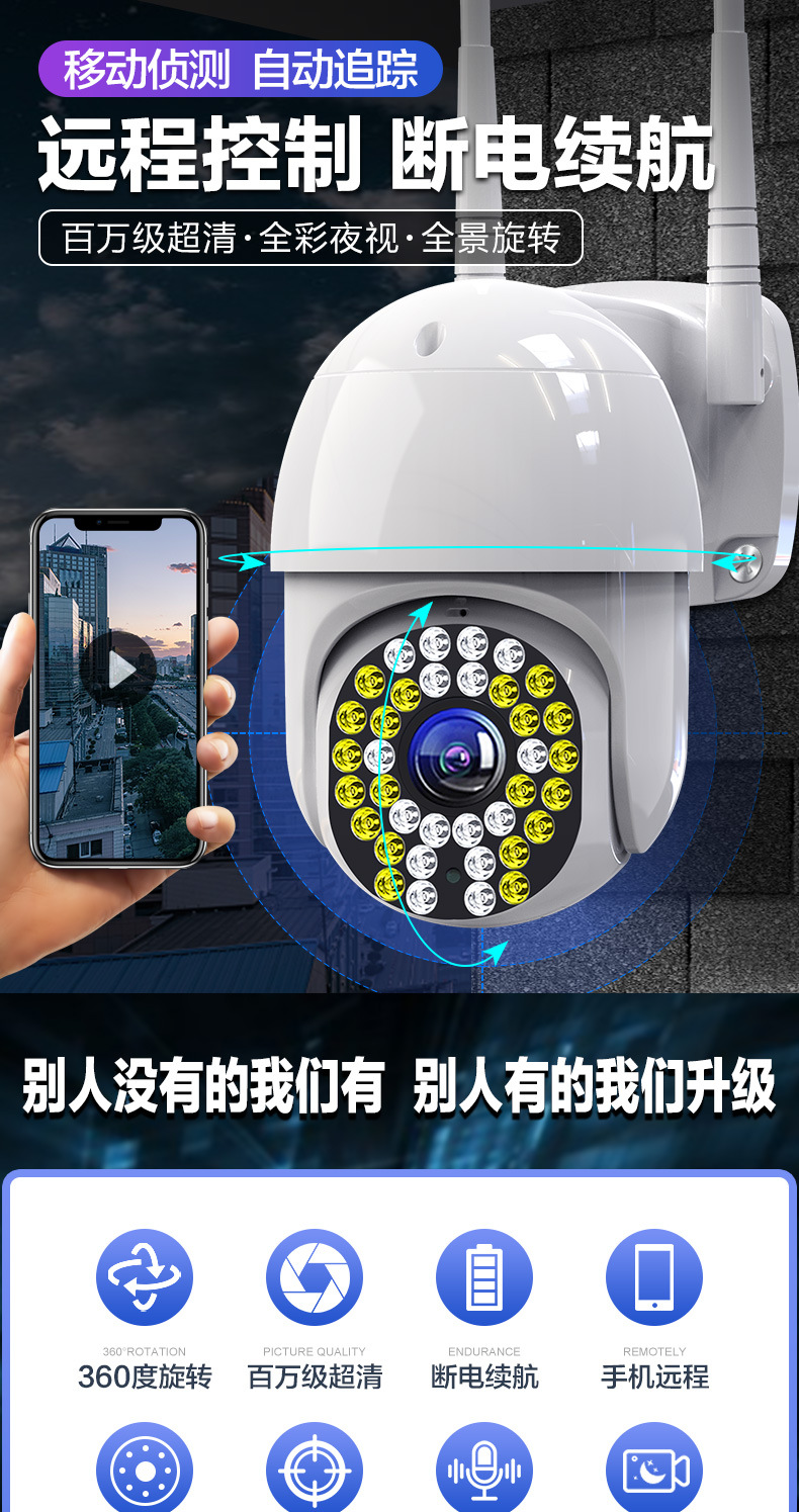 无线摄像头 wifi远程监控器 手机远程家用摄像机网络高清球机监控详情1