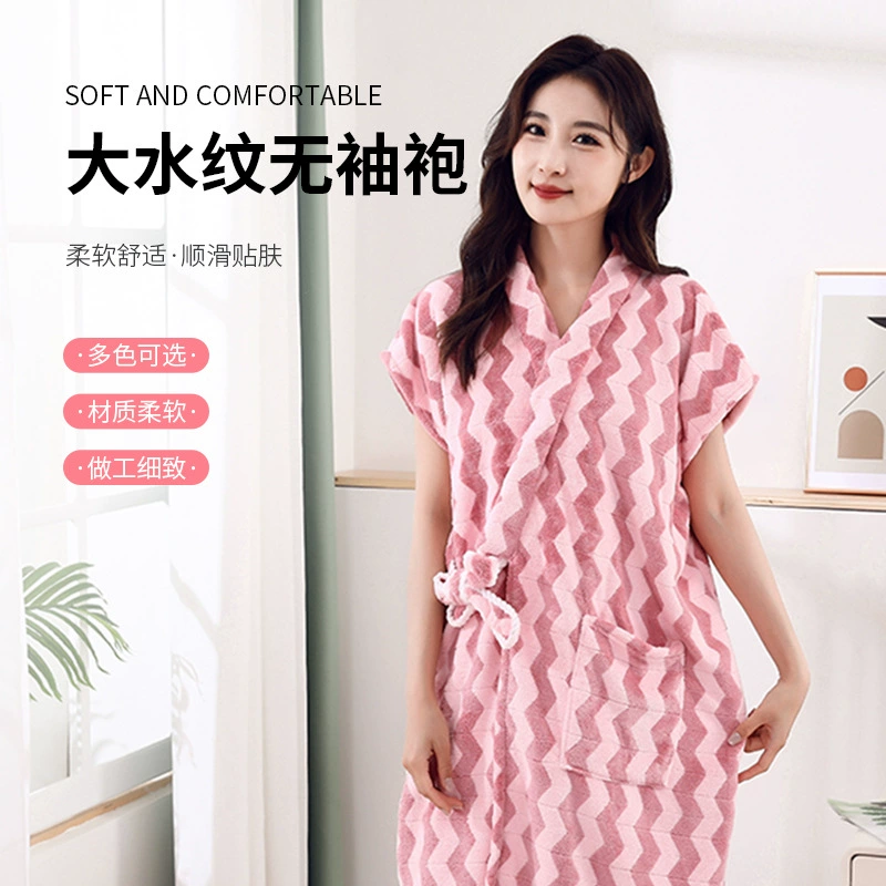 Большой водяной халат без рукавов 2024 новый коралловый бархат с водянистым халатом с короткими рукавами для поглощения воды летом можно носить домашний халат