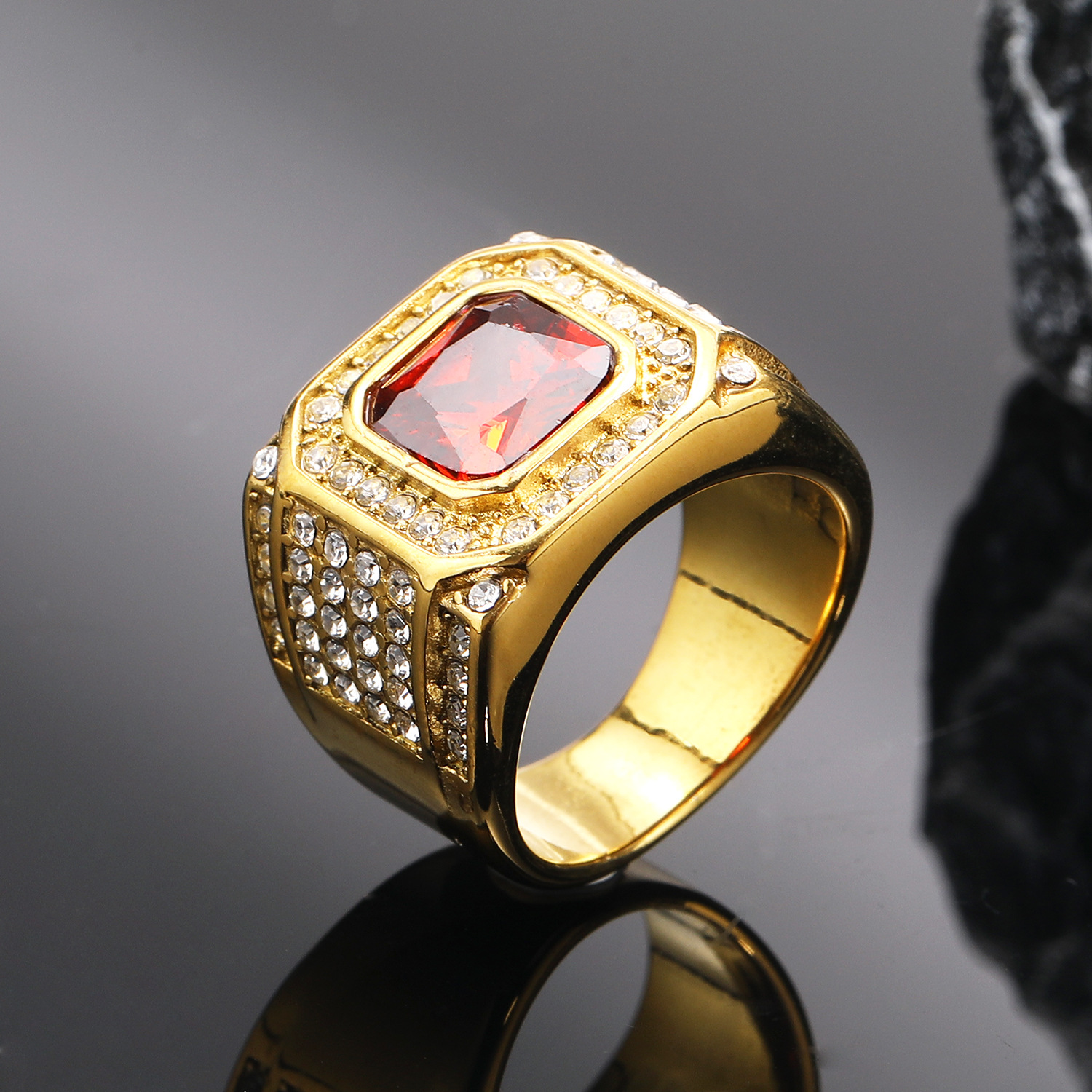 Casual Hip-Hop Geometric 304 Stainless Steel Zircon Men's Rings display picture 21