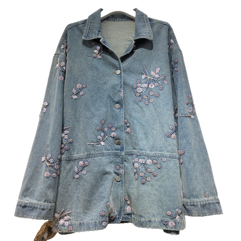 Diseño retro bordado polvo chaqueta denim de sequilla para mujeres 2026 nuevo temperamento chaqueta denim suelta de moda