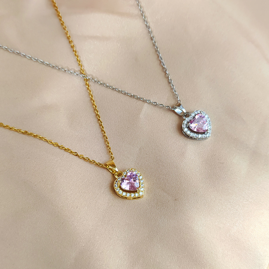 粉鋯海洋之心項鍊女輕奢小眾鈦鋼鎖骨鏈女高級感愛心配飾品毛衣鏈