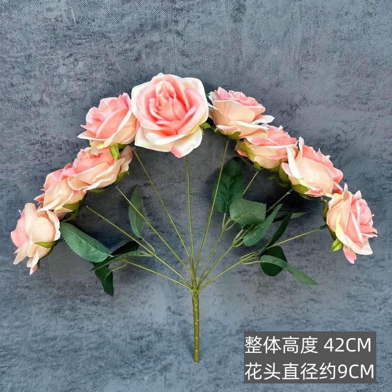Simulación de 9 grandes ramos de rosas boda decoración del hogar decoración flor de seda transfronteriza hecha a mano adornos de flores falsas al por mayor