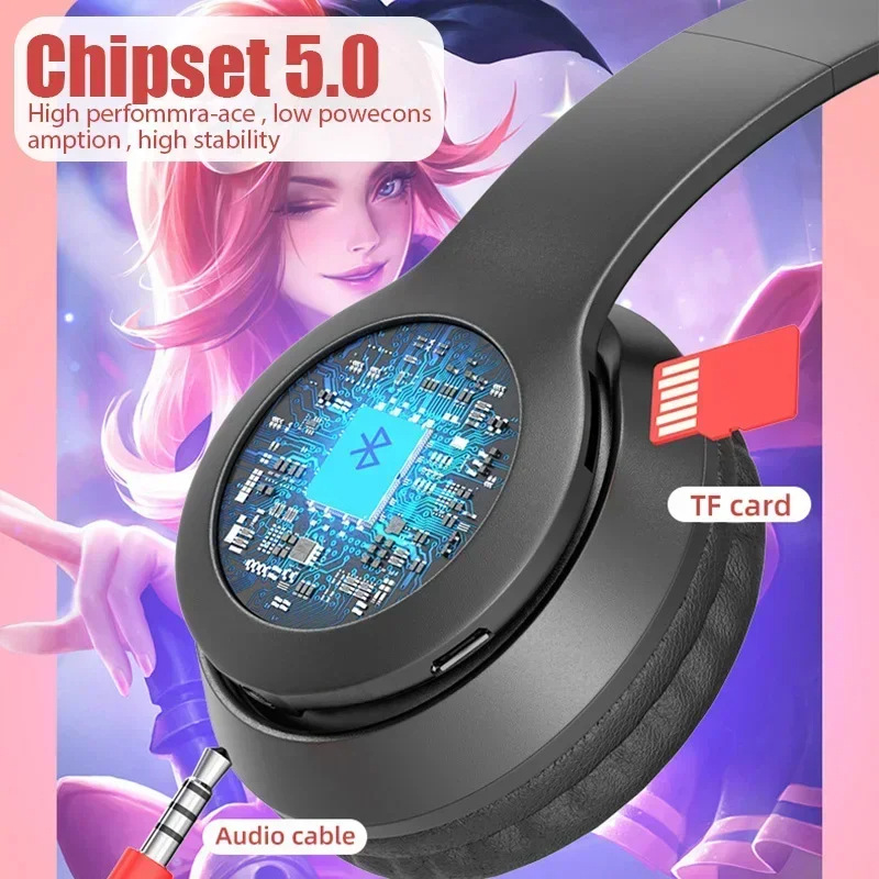 P47M Headset Katzenohren (gedämpftes Brot in Katzenohrform) Heißer Verkauf Leichtes faltbares Stereo Bluetooth 5.0 Plug-in-Karte_voghion.com