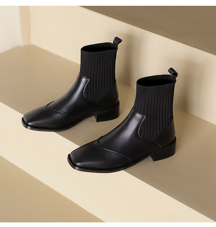Women's Boots Square Toe Thick Heel Warm Plush Ankle Boots_voghion.com