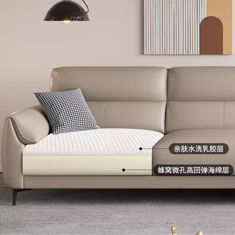 Selección estricta de arena de cuero real, moderno y simple, sala de estar de tamaño pequeño, línea recta de respaldo alto, sofá de cuero italiano de primera capa