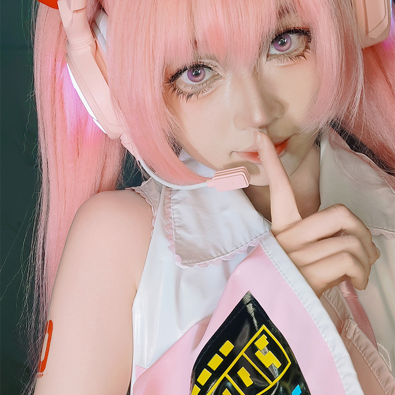 粉色漆皮樱初音未来cosplay 初音MIKU公式服cos服角色扮演女仆-阿里巴巴