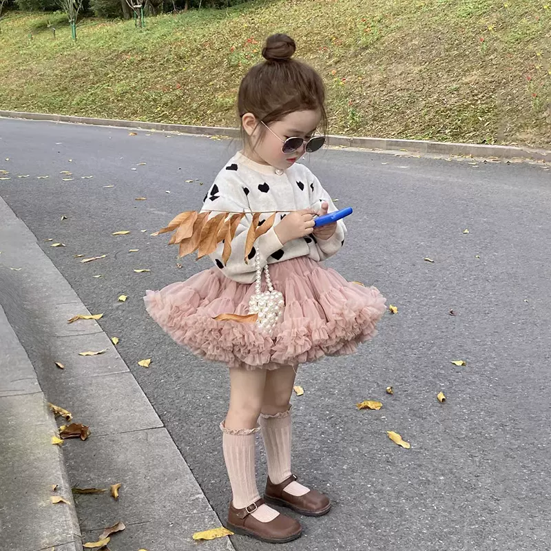 新年二代女童网纱半身裙可爱酒红tutu女童公主裙甜美宝宝蓬松裙