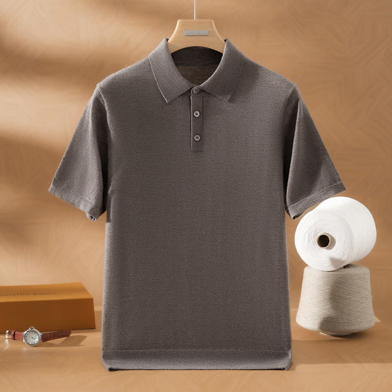 100% Cashmere Men's High-Quality Imitation Polo Collar Short-Sleeve Casual Simple Style Cashmere Sweater Loose Urban Style Knitwear
