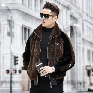 Men's Short Haining Fur Jacket with Color-block Fur One Winter Men's Thickened Warm Top