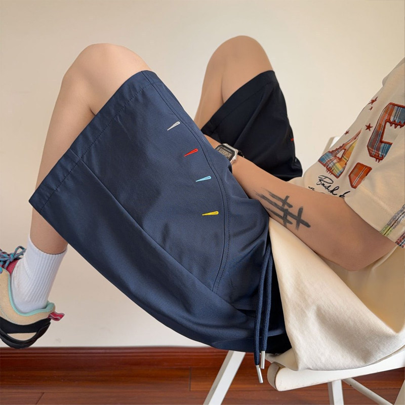 American-Style Diagonal-Cut Embroidered Quick-Dry Shorts for Men, Summer Thin Sports Fitness Basketball Shorts, Straight-Leg Casual Five-Point Pants