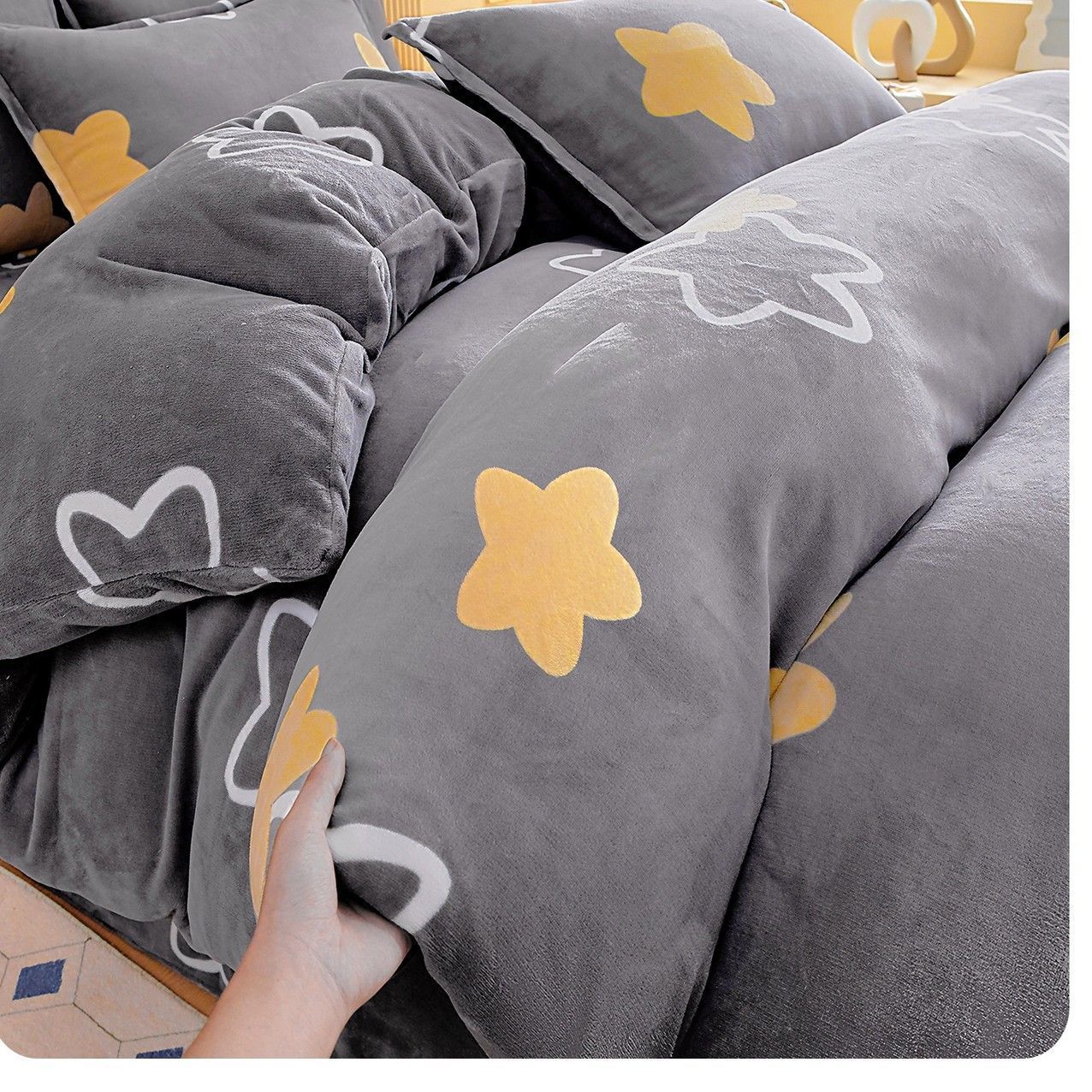 Invierno de leche de camisa cubierta de edredón de coral de brida de una sola pieza con edredón de camisa de calor 150x200x230 doble cara