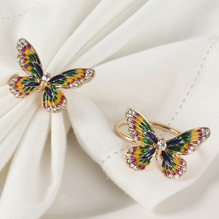 European and American simulation painted drop oil three-dimensional diamond butterfly napkin ring Western restaurant table decoration alloy electroplating napkin buckle