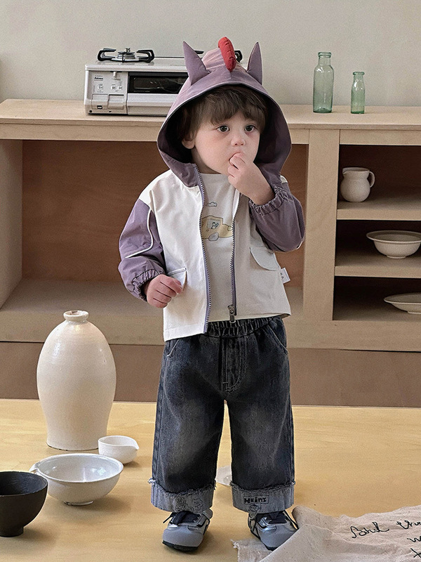 男の子の赤ちゃんかわいい漫画ジャケット 2025 秋の新男の子薄いフード付きトップベビーカーディガン服カテゴリー a|undefined